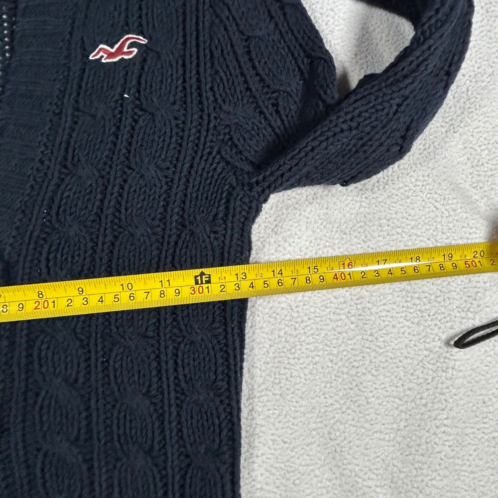 Hollister Cable Knit Hoodie Women's Medium Cardigan Sweater Y2K Chunky Cozy - Picture 5 of 7